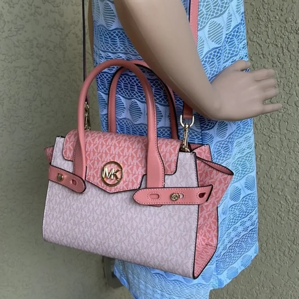 Michael Kors Carmen Medium Color-Block Logo Flap Satchel Sherbert